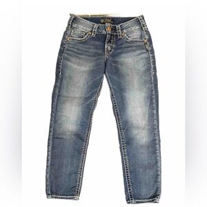 Silver Jeans Suki W27/L24 Capri Medium Wash Blue Denim Women's Mid Rise